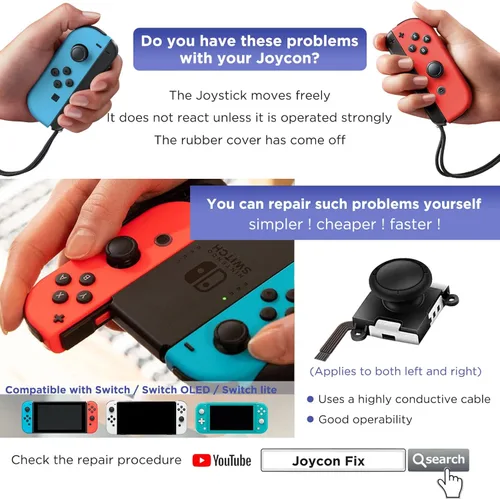 Vista 2 de GeeRic, Joycon Joystick de repuesto, 30 piezas Joycon Kit de reparación compatible con Switch OLED, kit de reparación Joycon Joystick de repuesto