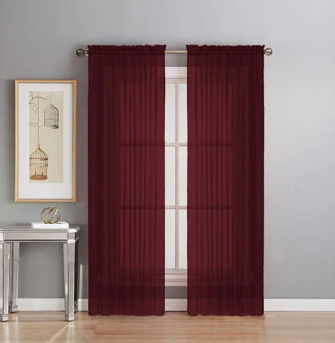Vista 10 de Interior Trends Juego de 2 paneles de cortina de gasa transparente totalmente cosidas para ventana con cortinajes (63 pulgadas de largo, ladrillo)