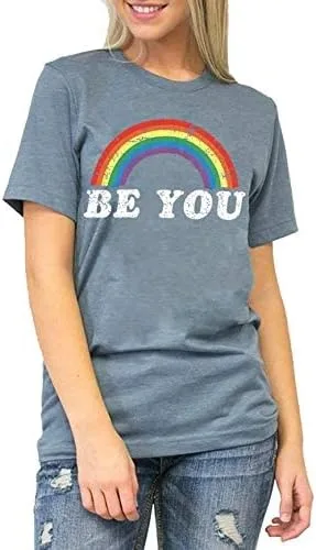 Vista 6 de Camisa de arco iris para mujer, camiseta de orgullo con estampado de arco iris, camisetas casuales de manga corta, Arco iris