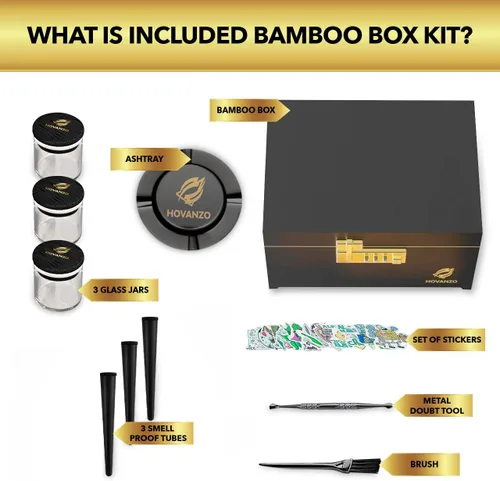 Vista 3 de Caja de almacenamiento grande de bambú premium con bandeja extraíble, caja de madera de almacenamiento para hierbas y accesorios, juego de caja