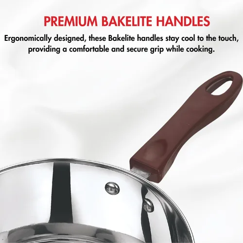 Vista 7 de Vinod Juego de cacerola/cacerola de acero inoxidable de 2-1 litro y 1.6 litros, sartén para té/chai, mango de baquelita resistente remachado, base