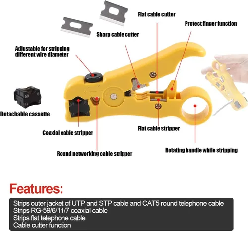 Vista 5 de Hilitchi Crimpadora de cable coaxial con manual de instrucciones Conector de compresión multifuncional Herramienta de crimpado coaxial ajustable
