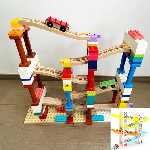 Vista 5 de Accesorios de madera para rieles de tren, 16 piezas de conectores de madera para riel, compatibles con todas las marcas principales, regalo