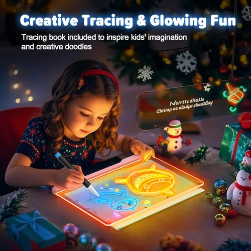 Vista 5 de Tablero de Notas LED Doodle Glow Recargable de 16 Pulgadas, 7 Modos de Luz de Color, Almohadilla de Dibujo de Arte Neón de Borrado en Seco Iluminada