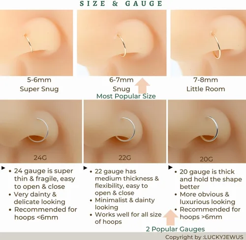 Vista 5 de Anillos de nariz de 925 plata de ley hipoalergénicos de 22G para mujer, anillo de nariz de 22G pequeño y delgado de plata 6mm - 7mm ajustable