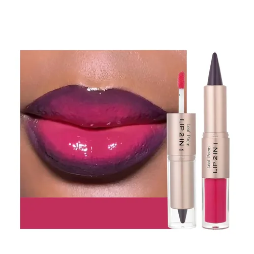 Vista 17 de BAISEN DIARY 2 en 1 doble punta mate delineador de labios y brillo de labios, lápiz combinado de labios marrón nude degradado, delineador de labios