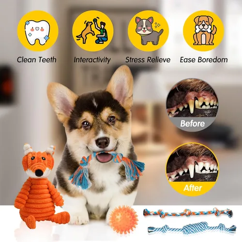 Vista 5 de Zeaxuie Paquete de 14 juguetes para cachorros para dentición de perros pequeños, juguetes masticables para cachorros con bonitos juguetes