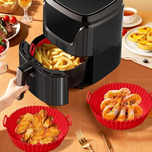Vista 7 de XIILSIE - Olla de silicona para freidora de aire, 2 forros de silicona aptos para alimentos, antiadherentes, accesorios para horno, reemplazo