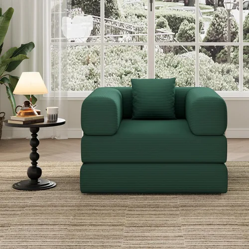 Vista 6 de Sofá individual para espacios pequeños, sofá convertible 2 en 1, cómodo puf para adultos con funda extraíble con almohadas para dormitorio Beige