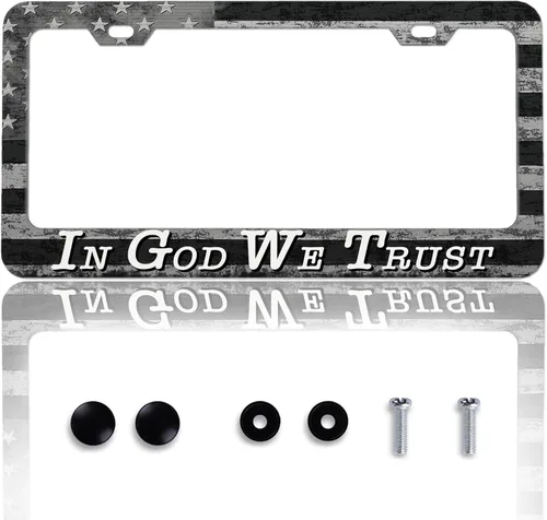 Vista 18 de Marco de matrícula de cuadro ajedrezado en blanco y negro, soporte de matrícula con bandera de carrera a cuadros para accesorios de automóvil