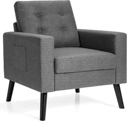 Vista 11 de Giantex Silla decorativa moderna, silla tapizada para sala de estar, sofá individual con botones, para leer en el dormitorio, habitación de Azul