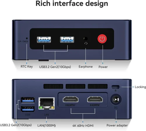 Vista 8 de Beelink Mini PC S12, Intel 12th N95 (4C/4T, hasta 3.4 GHz), 8 GB DDR4 RAM 256 GB SSD, mini computadora de escritorio compatible con doble HDMI 4K