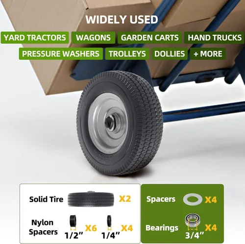 Vista 5 de AR-PRO Paquete de 2 unidades de repuesto de rueda sólida de 8 pulgadas, neumático y rueda sin planos de 2.50-4 pulgadas con rodamientos 5/8