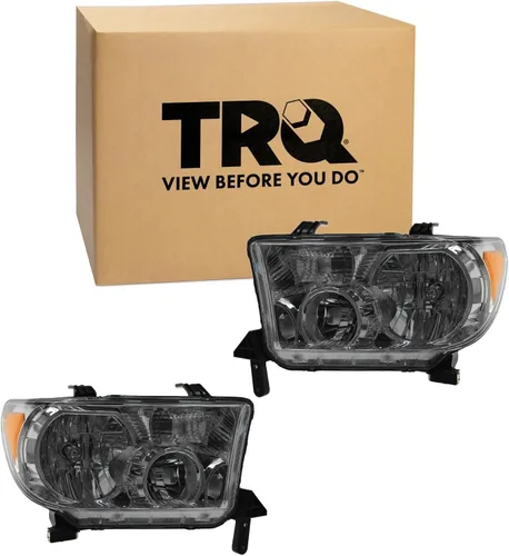 Vista 110 de TRQ Juego de Conjunto de Ensamble de Faros de 2 Piezas de Desempeño Halógeno con Marco Cromado Conductor y Lado del Pasajero Compatible con Mercedes