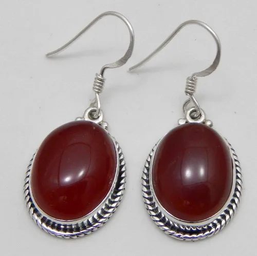 Vista 2 de Pendiente de plata de ley 925 jaspe rojo forma ovalada piedra semipreciosa gracias día regalo de año nuevo para ella