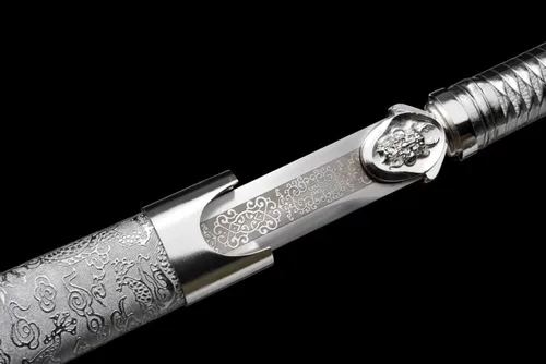 Vista 3 de Espada china, Tang jian espadas reales (hoja forjada de acero de alto carbono) aspecto de plata