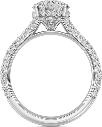 Vista 2 de Anillo de compromiso de diamante de moissanita de cuatro puntas de corte redondo blanco certificado de 2.73 quilates en oro rosa amarillo blanco