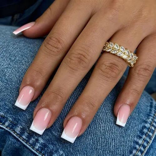 Vista 33 de Uñas postizas a presión con punta francesa negra, uñas cortas de almendra, uñas con pegamento para mujer, uñas acrílicas francesas de gel, uñas