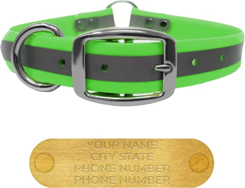 Vista 27 de Regal Dog Products Collar de perro reflectante negro pequeño con placa de nombre grabada personalizada y anillo central resistente Collares