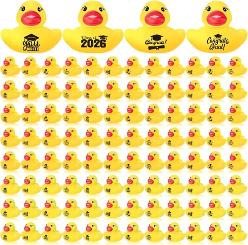 MiniInflat 100 patos de goma de graduación de clase 2026 a granel 2026 Congrats Grad, varios patos de goma para graduación, juguetes de pato para