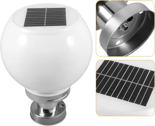 Vista 7 de Uonlytech Luz negra para poste al aire libre, luces de pilar alimentadas por energía solar con base de montaje en muelle, lámpara de césped