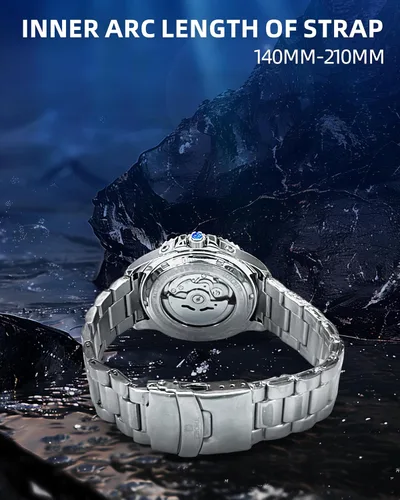 Vista 7 de Reloj mecánico Pro Diver para hombre, núcleo mecánico de alta energía, negro, multifuncional, esfera luminosa, avanzado, impermeable, buceo