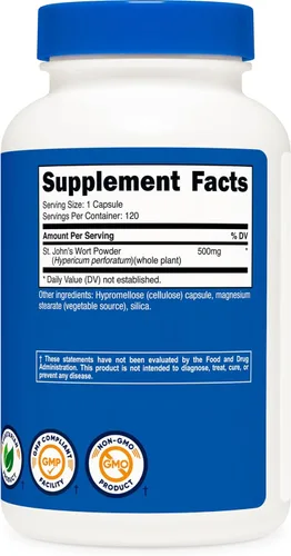 Vista 5 de Nutricost Cápsulas de hierba de San Juan (500 mg) 120 cápsulas - Vegetarianas, sin gluten y sin OMG