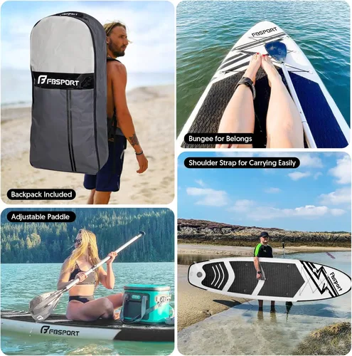 Vista 75 de FBSPORT Tabla de remo de pie prémium de 11 pies, tabla de yoga con accesorios de SUP y bolsa de transporte, amplia posición, control de surf