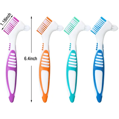 Vista 3 de WILLBOND 6 cepillos de dentadura postiza, cepillo retenedor de limpieza de dentaduras duras con estuche de transporte blanco para limpieza de azul