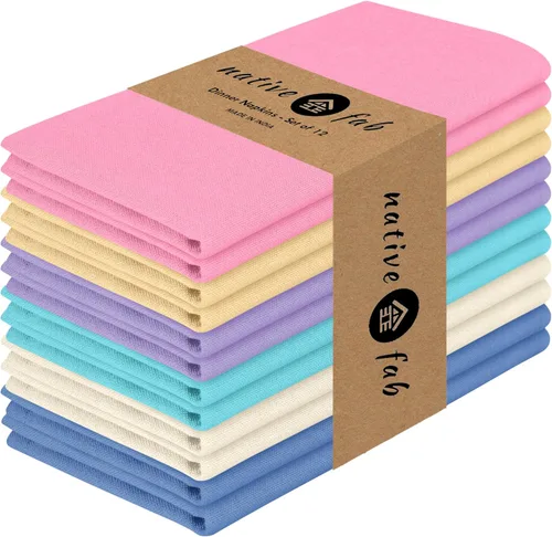 Vista 33 de Native Fab Blue Cloth Napkins, 4 Pack, 100% Cotton, 17x17 Inches, Heavy Duty, Soft Texture, Quick Drying, Great for Spring Holidays, Family