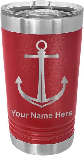 Vista 17 de LaserGram Vaso de pinta aislado al vacío de 16 onzas, ancla de barco, grabado personalizado incluido (naranja)