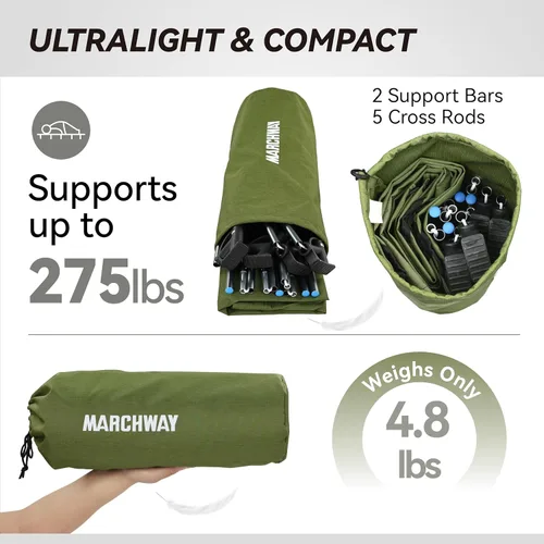 Vista 6 de MARCHWAY - Cama de campamento ultraligera plegable, portátil y compacta para viajes al aire libre, base de campamento, senderismo, montañismo, Verde