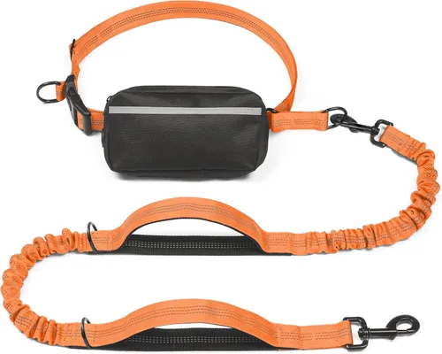 Vista 21 de iYoShop Correa de perro manos libres con bolsa con cierre, dobles asas acolchadas y elástica duradera para caminar, trotar y correr con tu perro