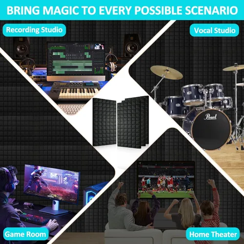 Vista 7 de Paneles de espuma acústica de 48 x 24 x 2 pulgadas, paneles de pared de espuma insonorizada de alta densidad para reducción de ruido, paredes