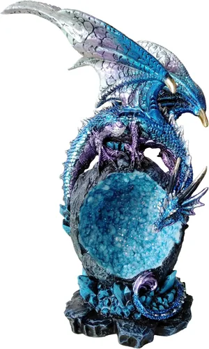 JORAE Estatua de dragón en cueva de cristal sintético brillante, con luz LED que cambia de color, figura coleccionable de dragón para decoración del