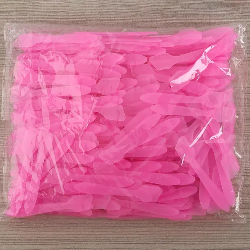 Vista 7 de Tbestmax 300 mini espátulas cosméticas desechables de 3.2 x 0.6 pulgadas, espátulas de plástico, cremas faciales rosadas, espátulas para el cuidado
