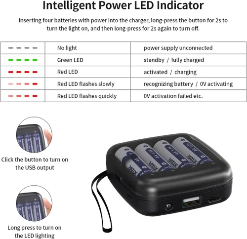 Vista 3 de XTAR Baterías de litio AA recargables, 3300mWh de alta capacidad, 1.5V, 4 unidades con cargador de carga rápida