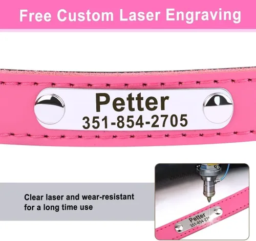 Vista 16 de Collares de perro personalizados, collar de perro de cuero suave y duradero, collar de perro personalizado con placa de nombre, collar de perro azul