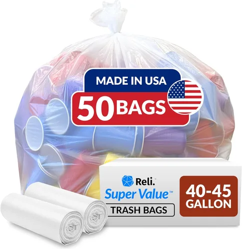 Reli. 40 to 45 Gallon Trash Bags Heavy Duty | 50 Trash Bags | Super Sizeable, Clear, Garbage for Serious Cleanup
