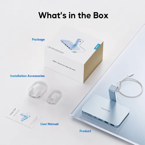 Vista 7 de Accesorios iMac para iMac24 pulgadas 2021/2023/2024, PULWTOP iMac Hub con carcasa SSD M.2 NVMe, i-Mac USB C Hub USB A/C 10Gbps, SD/TF, adaptador USB