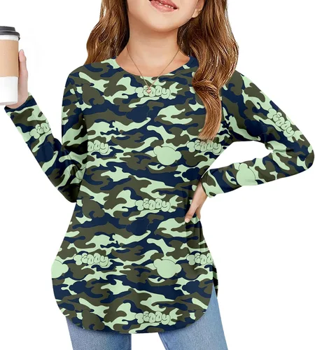 Vista 21 de Arshiner - Camisetas de manga larga para niñas, cuello redondo, dobladillo curvo, abertura lateral, básicas, casuales, de ajuste holgado, tipo