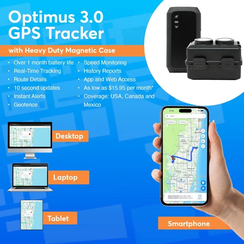 Vista 5 de Optimus Rastreador GPS 3.0 - Batería de más de 1 mes - con funda impermeable resistente y potentes imanes para vehículos y activos