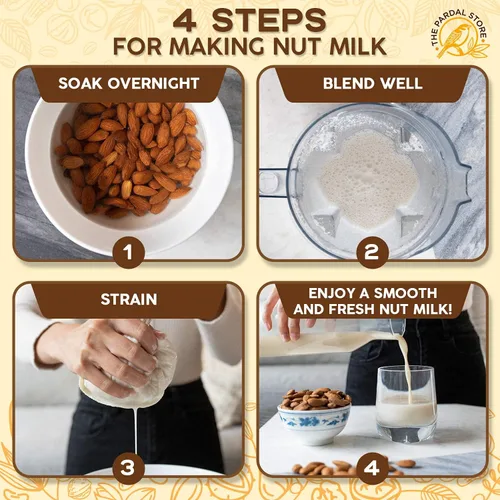 Vista 5 de Bolsa XXL de leche de nuez de 14 x 14 pulgadas, 100% algodón orgánico sin blanquear, fácil de limpiar, bolsas de colador de leche de nuez/estopilla
