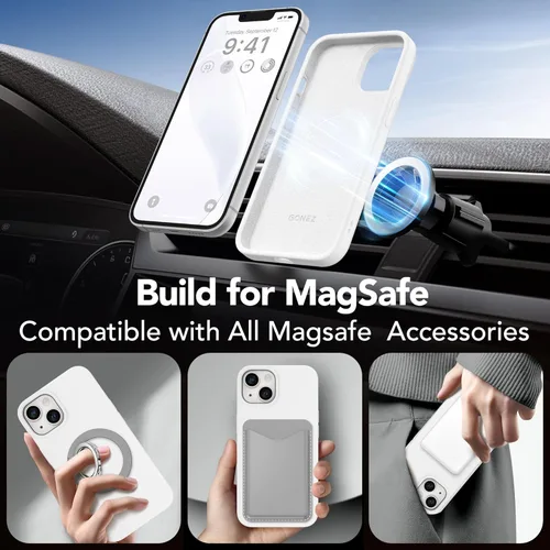 Vista 1666 de GONEZ Funda magnética para iPhone 14, compatible con Magsafe, con protector de pantalla + protector de cámara, forro de microfibra antiarañazos