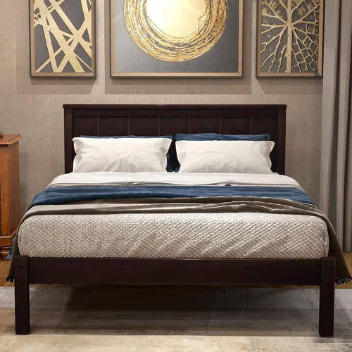 Vista 3 de Wood Bed Frame with Headboard,Wooden Twin Size Platform Bed with 11.8''H Under Beds Storage Space,Mid Century Modern Platform Beds with Wood Slat