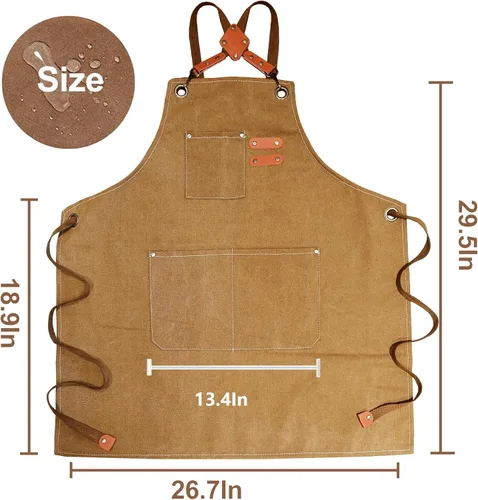 Vista 6 de Chef Aprons with Large Pockets for Women Men, Cotton Canvas Cross Back Water Repellent Work Apron with Adjustable Straps for Size M-XXL (Green+Pink)