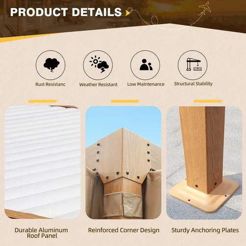 Vista 8 de MELLCOM Pérgola con Persianas – Pérgola de Aluminio de 10 x 10 pies con techo de persianas ajustables y cortinas y redes impermeables