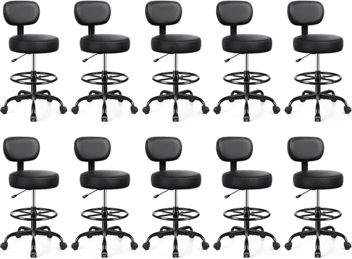 Vista 11 de Brick Attic Silla de dibujo con respaldo, taburete ajustable con ruedas, taburete giratorio de piel sintética para oficina, spa, estudio, mostrador