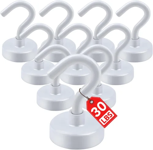 Vista 17 de E BAVITE Magnetic Hooks,50 LB Heavy Duty Magnet with Hook,10 Packs Cruise Cabin Ship Essentials Heavy Duty Strong Magnets Refrigerator Fridge