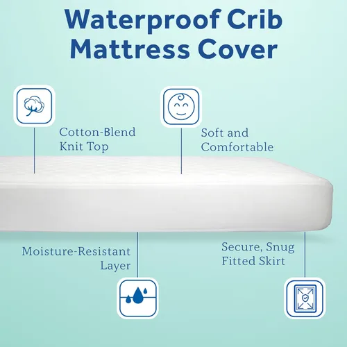 Vista 3 de Sealy Baby Protector de colchón impermeable con protección contra manchas, funda de sábana bajera silenciosa con parte superior acolchada de mezcla